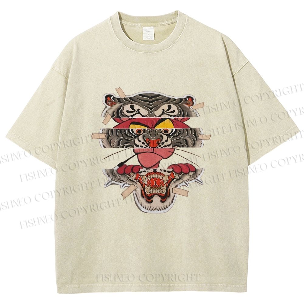 Unisex Tiger Pink Panther Printed Washed Tee