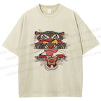 Unisex Tiger Pink Panther Printed Washed Tee