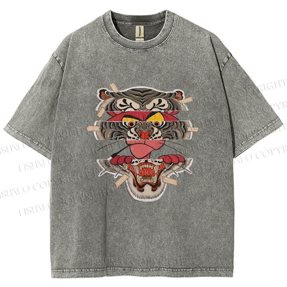 Unisex Tiger Pink Panther Printed Washed Tee