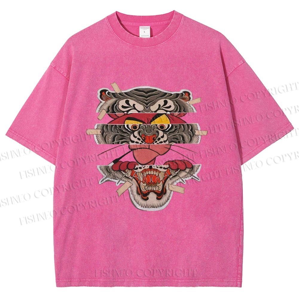 Unisex Tiger Pink Panther Printed Washed Tee