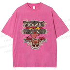 Unisex Tiger Pink Panther Printed Washed Tee