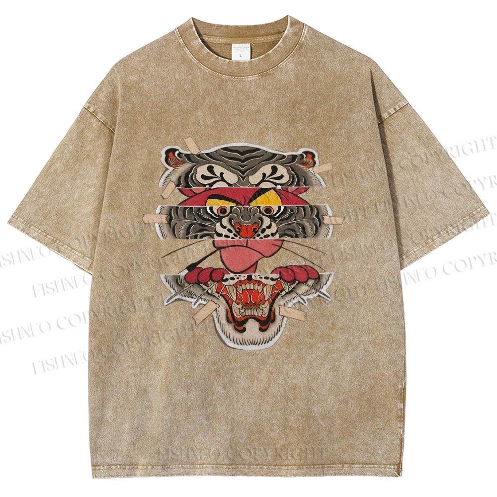 Unisex Tiger Pink Panther Printed Washed Tee