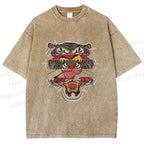 Unisex Tiger Pink Panther Printed Washed Tee
