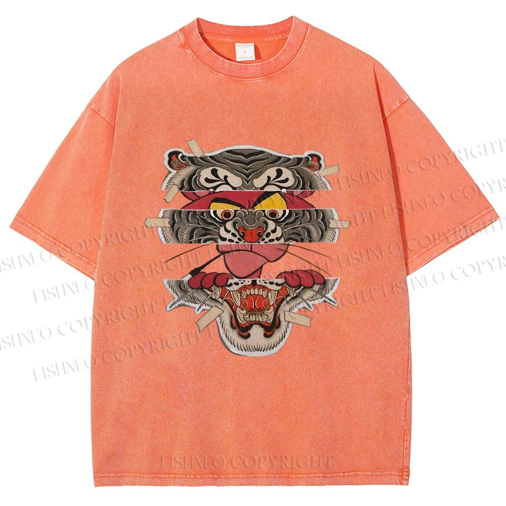Unisex Tiger Pink Panther Printed Washed Tee