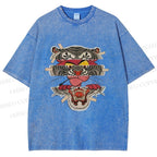 Unisex Tiger Pink Panther Printed Washed Tee