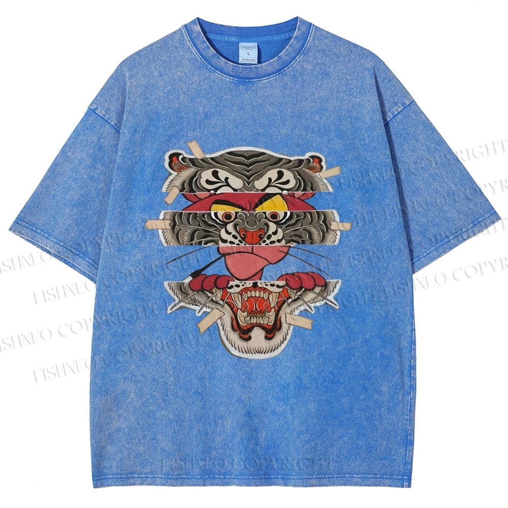 Unisex Tiger Pink Panther Printed Washed Tee