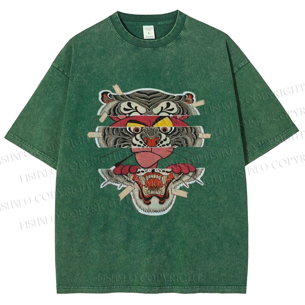 Unisex Tiger Pink Panther Printed Washed Tee