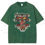 Unisex Tiger Pink Panther Printed Washed Tee