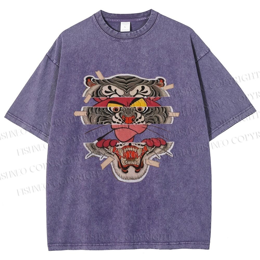 Unisex Tiger Pink Panther Printed Washed Tee