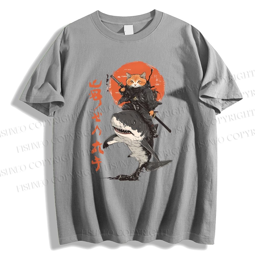 Unisex Japanese Cat Samurai Shark Classic Cotton T-shirt