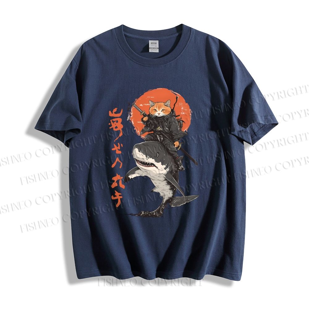 Unisex Japanese Cat Samurai Shark Classic Cotton T-shirt