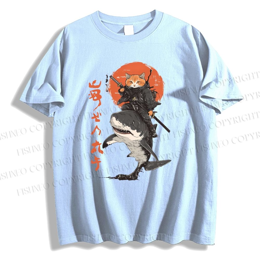 Unisex Japanese Cat Samurai Shark Classic Cotton T-shirt