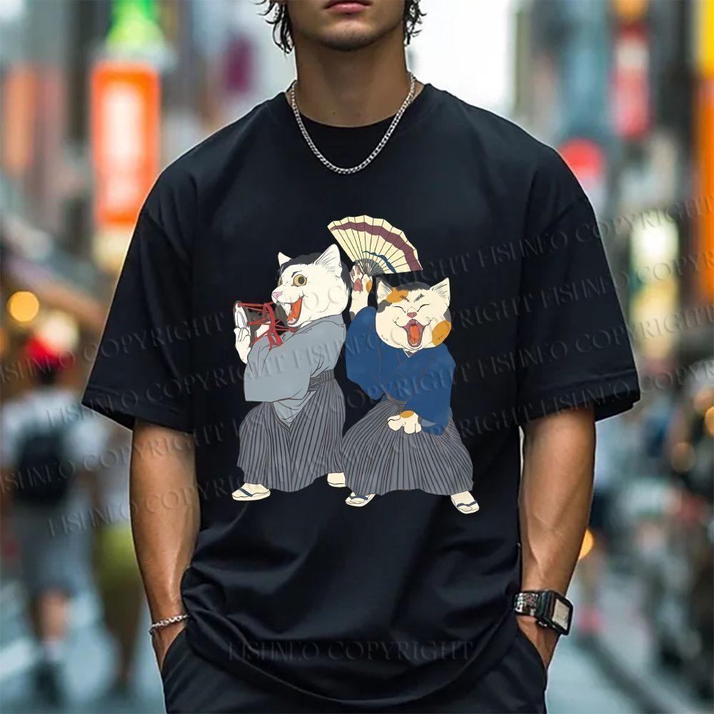 Unisex Japanese Kimono Cat Classic Cotton T-shirt