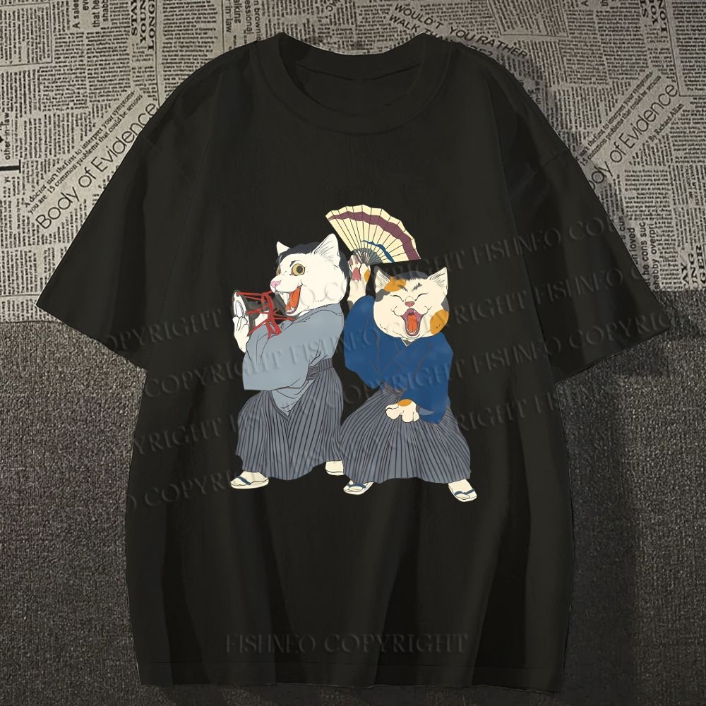Unisex Japanese Kimono Cat Classic Cotton T-shirt