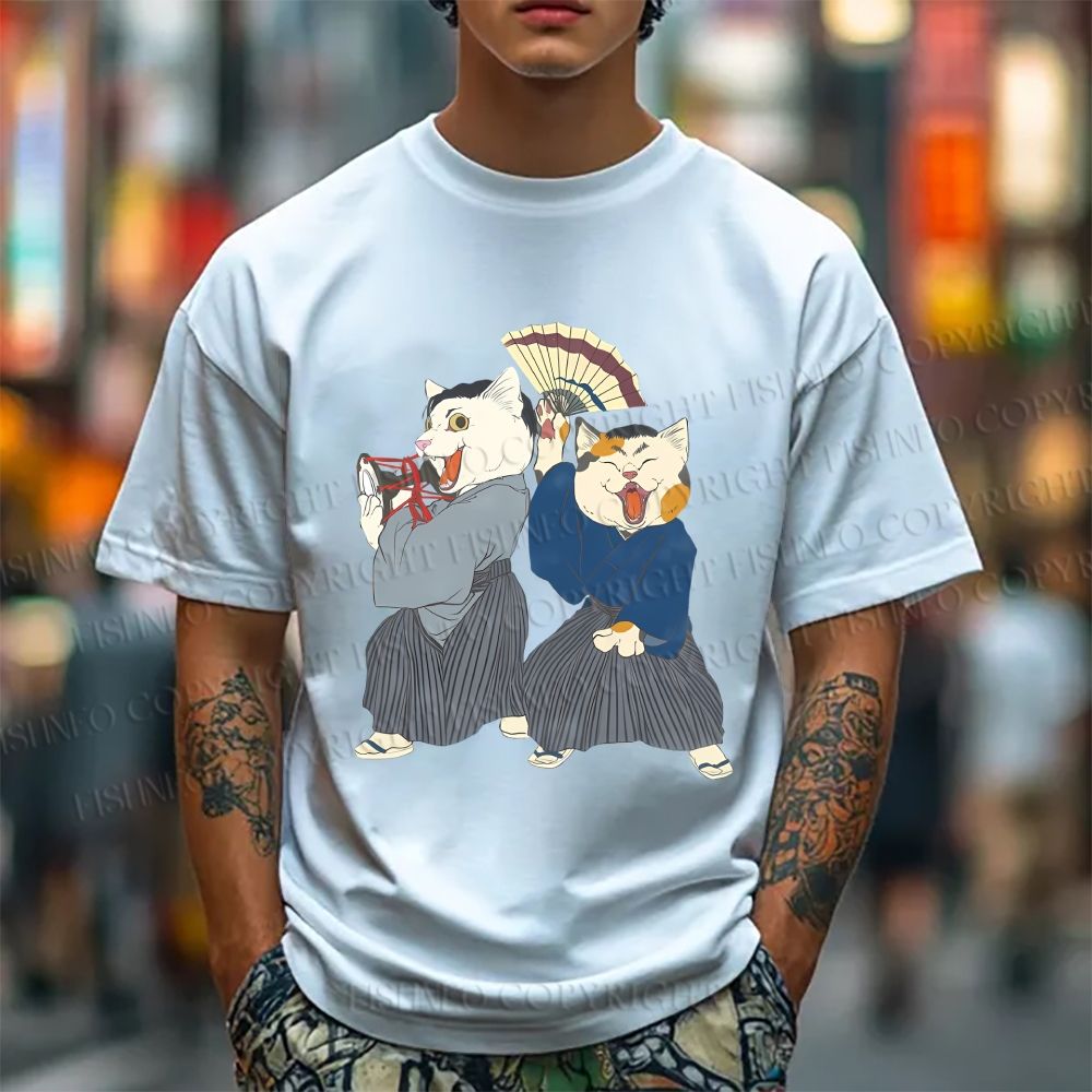 Unisex Japanese Kimono Cat Classic Cotton T-shirt