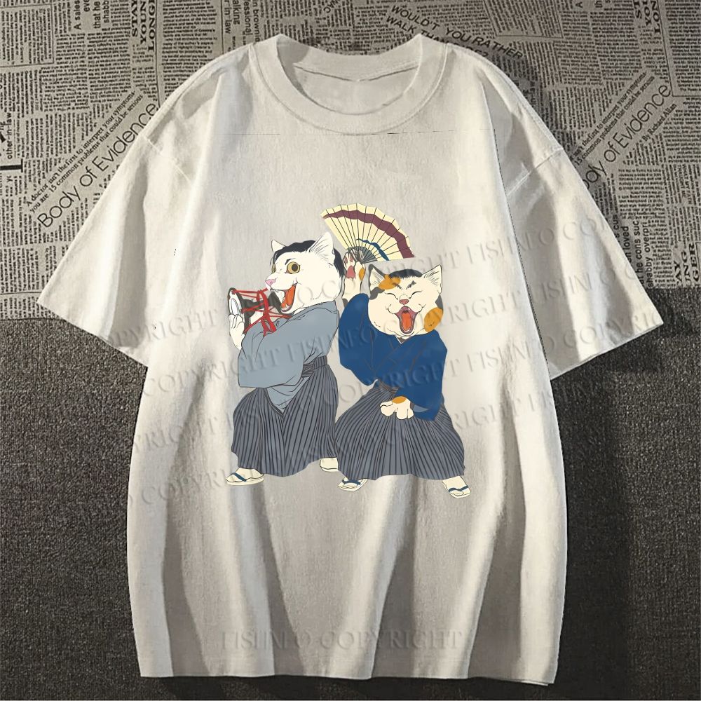 Unisex Japanese Kimono Cat Classic Cotton T-shirt