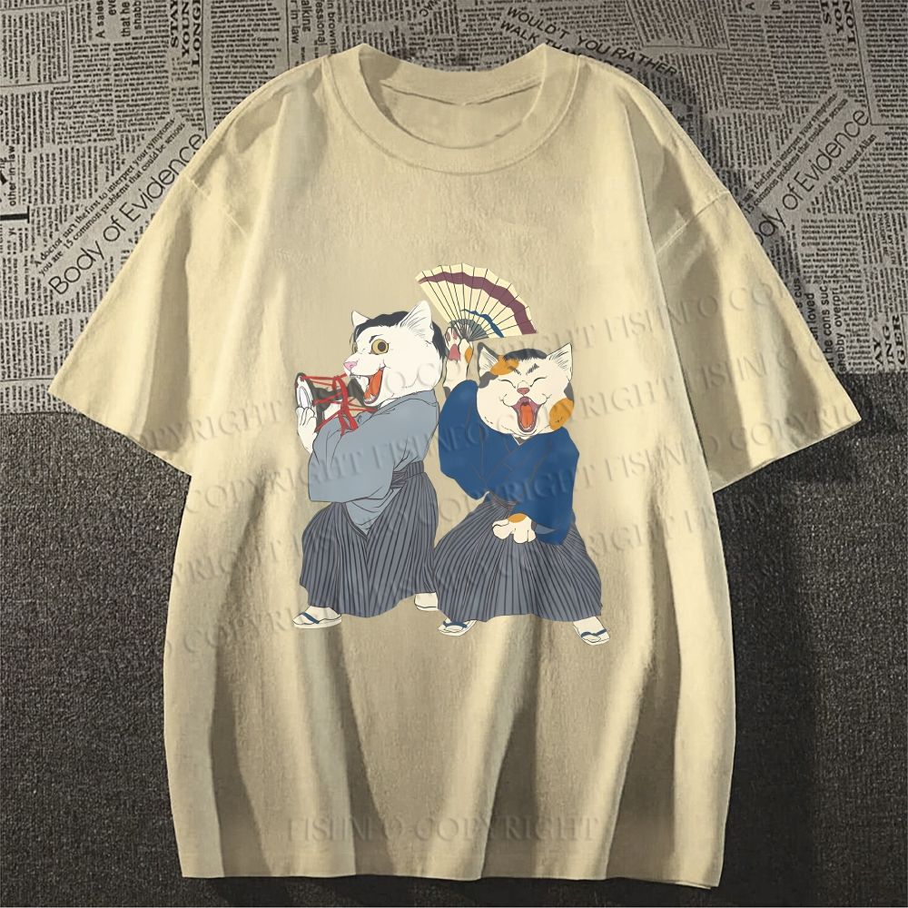 Unisex Japanese Kimono Cat Classic Cotton T-shirt