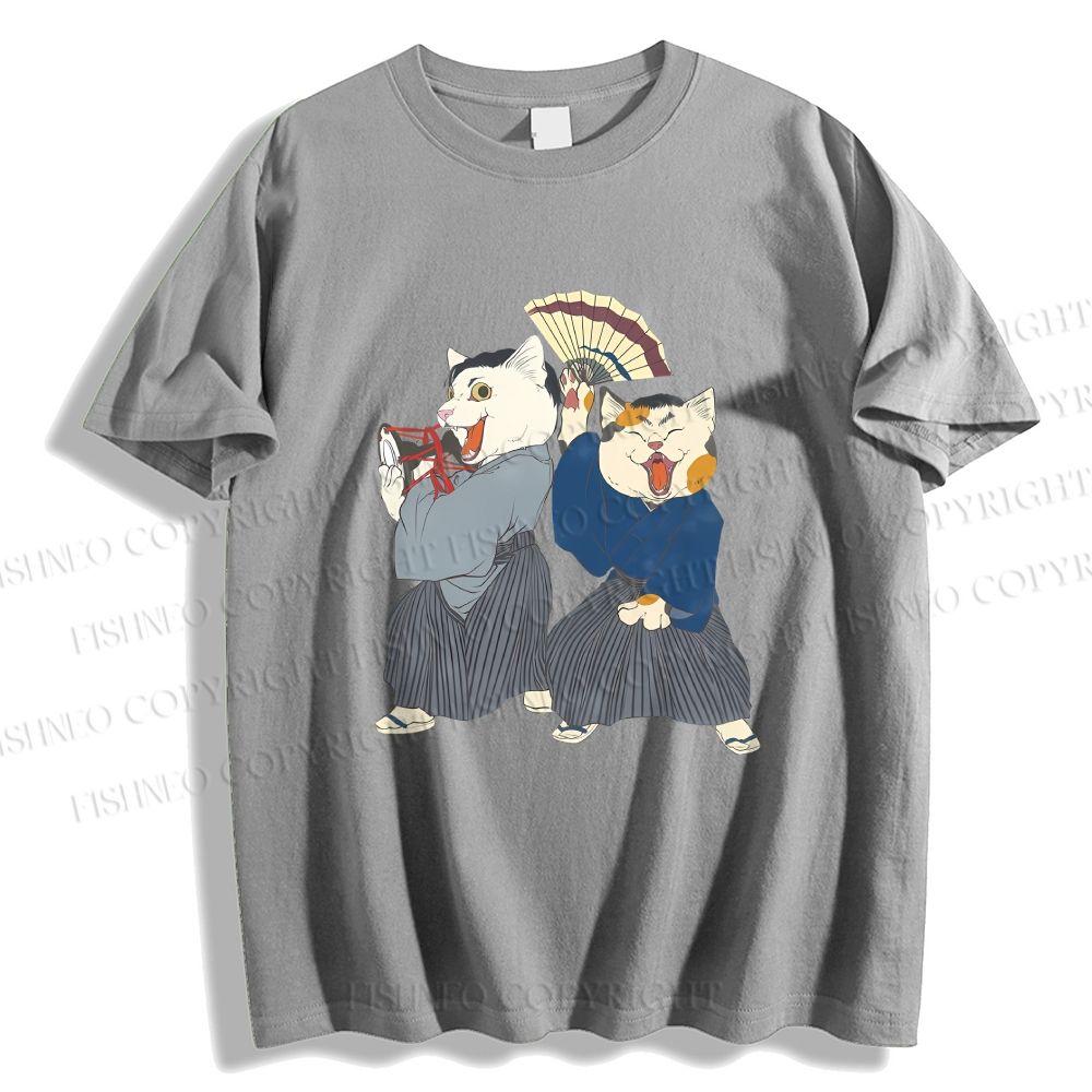 Unisex Japanese Kimono Cat Classic Cotton T-shirt