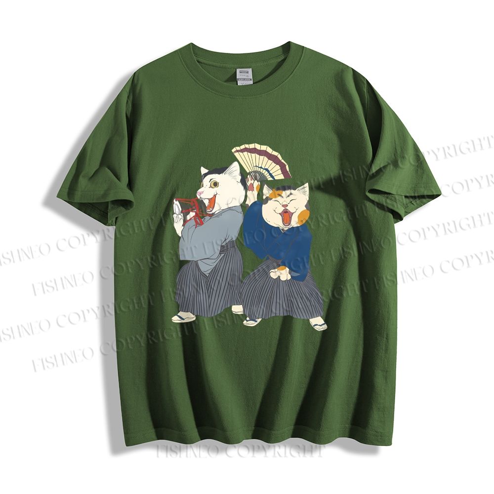 Unisex Japanese Kimono Cat Classic Cotton T-shirt