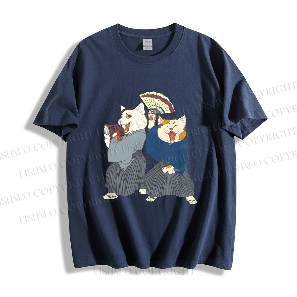 Unisex Japanese Kimono Cat Classic Cotton T-shirt