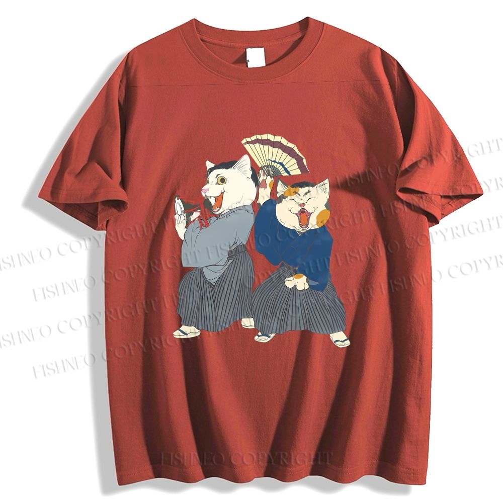 Unisex Japanese Kimono Cat Classic Cotton T-shirt