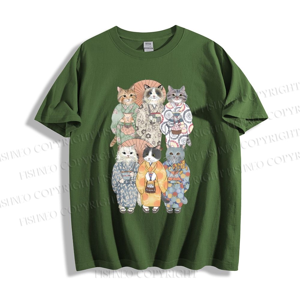 Unisex Japanese Kimono Cat Classic Cotton T-shirt