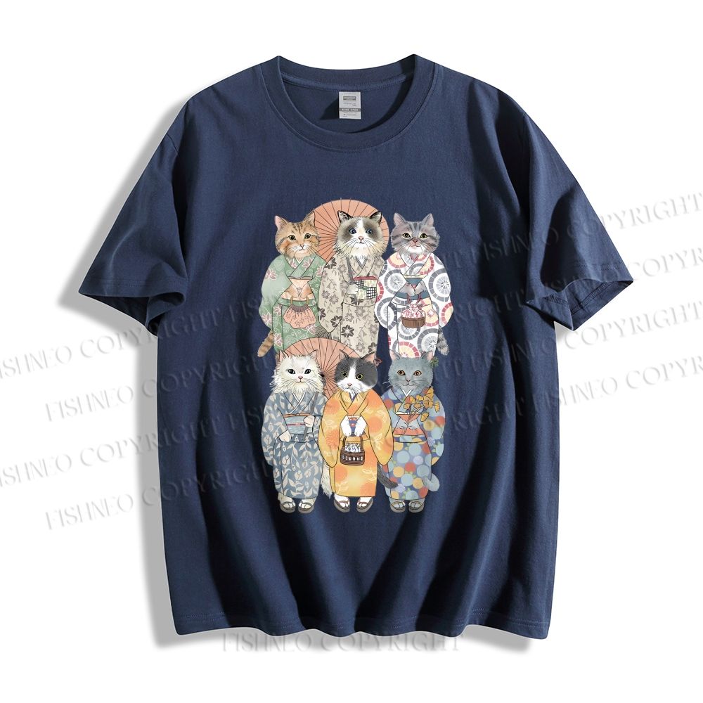 Unisex Japanese Kimono Cat Classic Cotton T-shirt