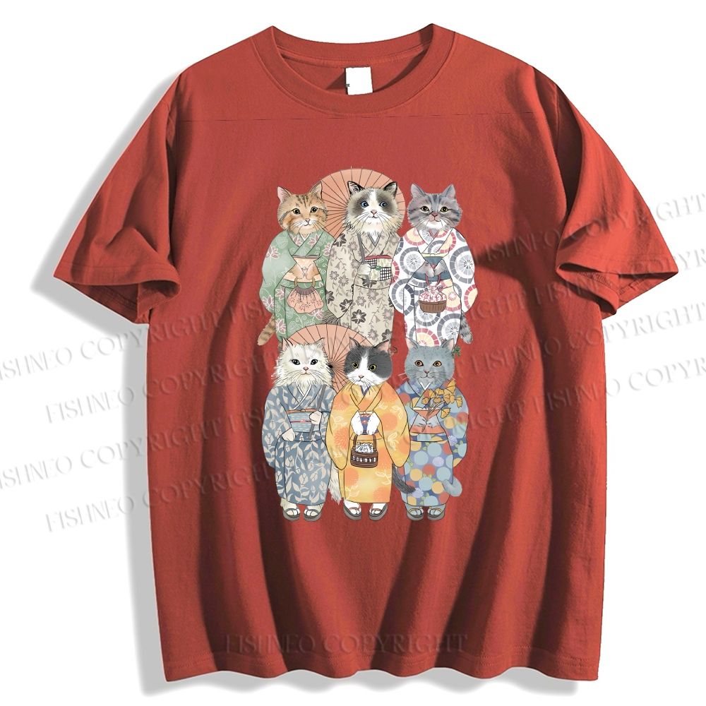 Unisex Japanese Kimono Cat Classic Cotton T-shirt