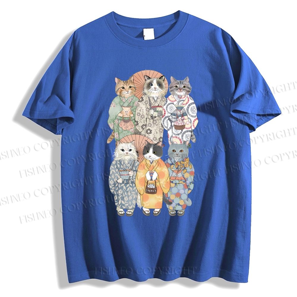 Unisex Japanese Kimono Cat Classic Cotton T-shirt
