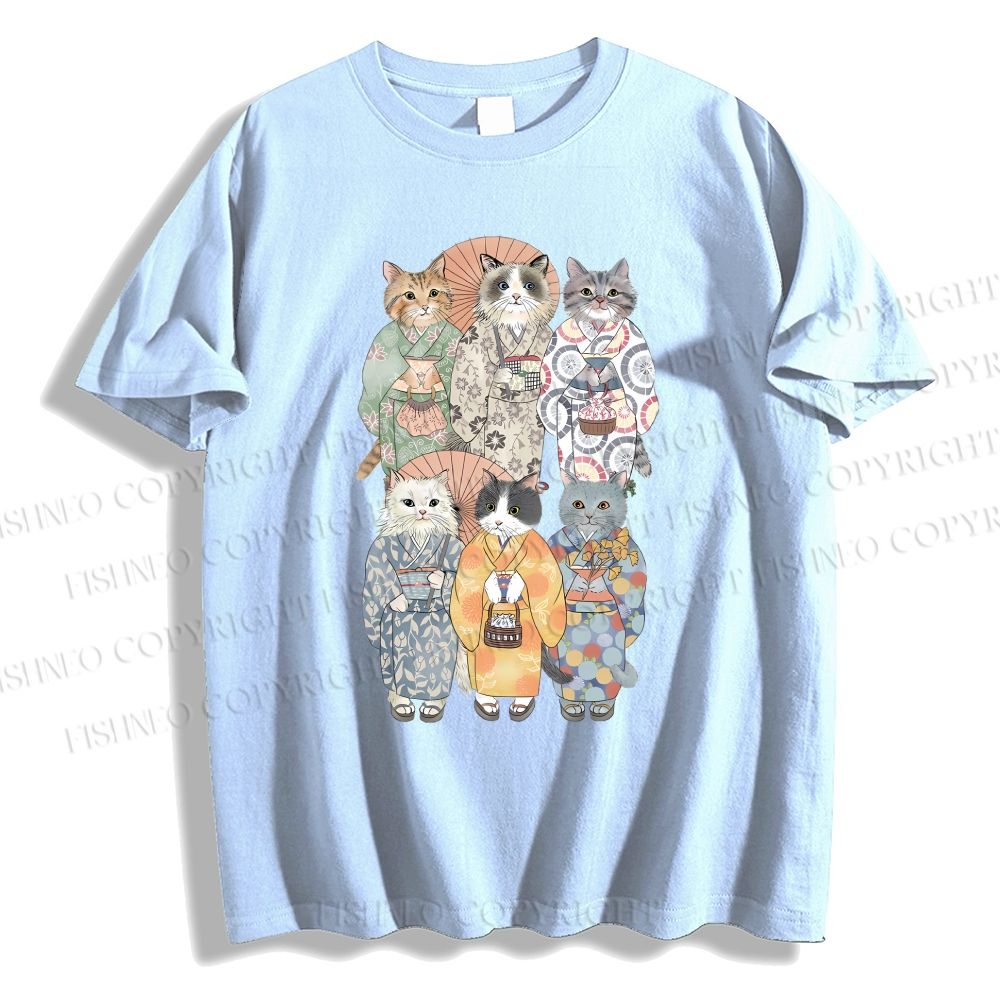 Unisex Japanese Kimono Cat Classic Cotton T-shirt