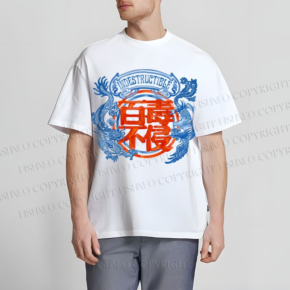 Unisex Dragon Phoenix Graffiti Classic Cotton T-shirt