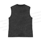 Unisex Vintage Fish Printed Washed Tank Top