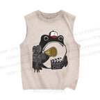 Unisex Vintage Director Frog Printed Washed Tank Top