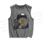 Unisex Vintage Director Frog Printed Washed Tank Top