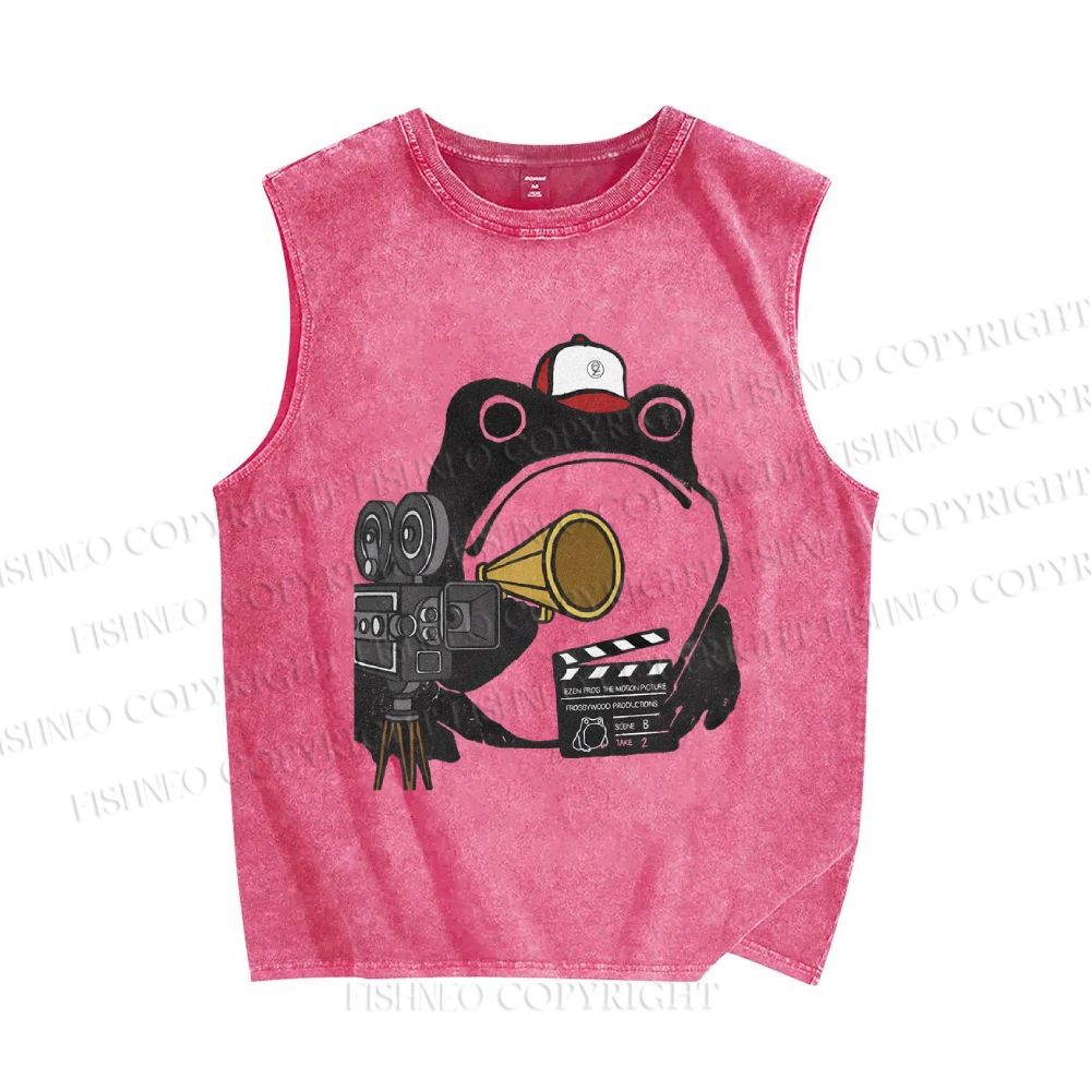 Unisex Vintage Director Frog Printed Washed Tank Top