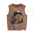 Unisex Vintage Director Frog Printed Washed Tank Top