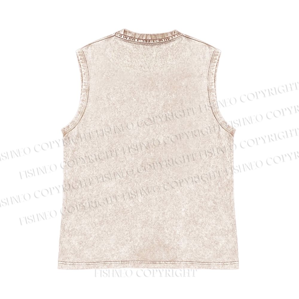 Unisex Vintage Black Cat Totem Printed Washed Tank Top