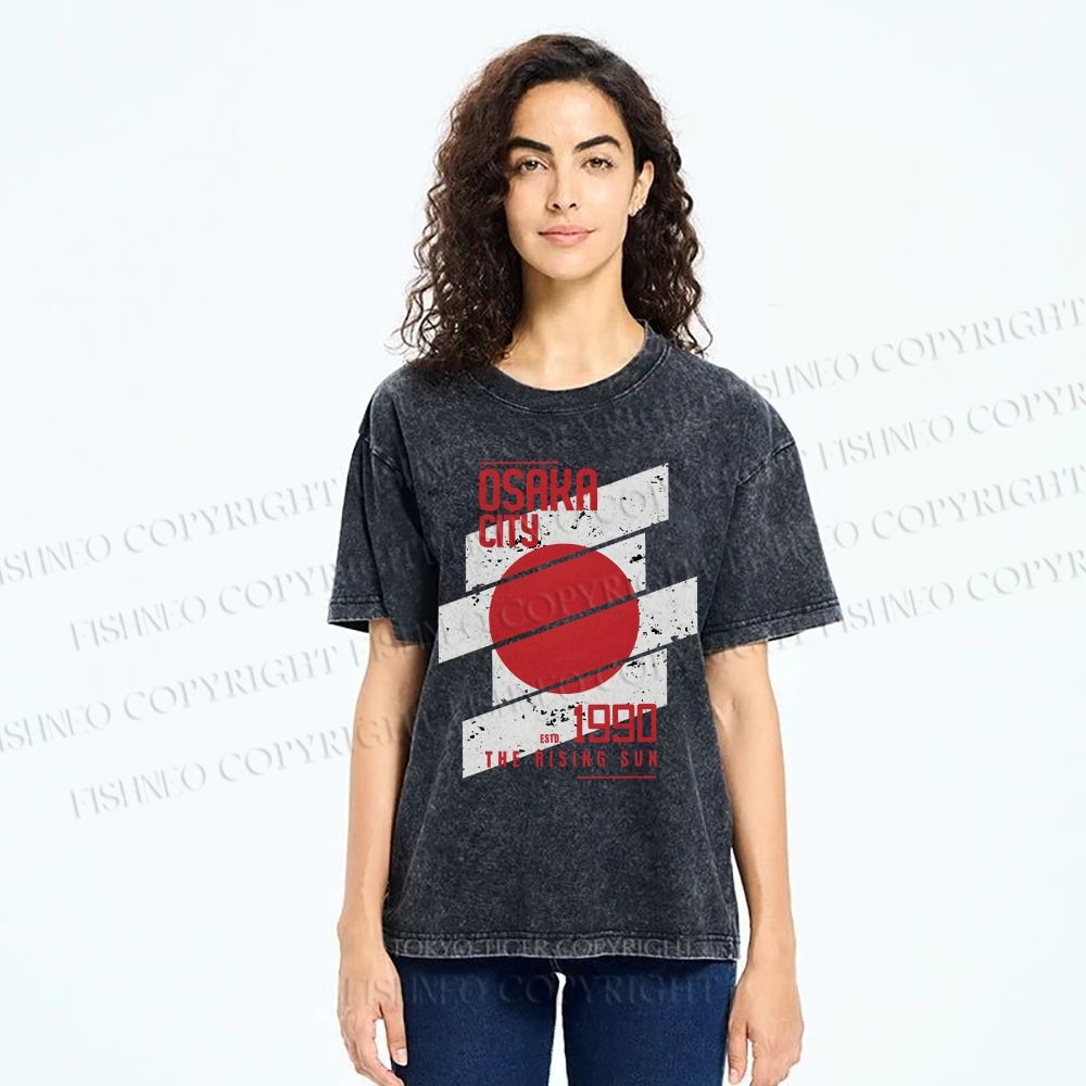 Unisex Osaka City Printed Washed Tee