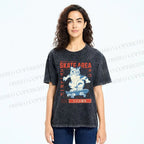 Unisex Skateboard Cat Printed Washed Tee