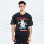 Unisex Skateboard Cat Printed Washed Tee