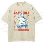 Unisex Skateboard Cat Printed Washed Tee