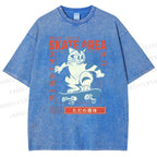 Unisex Skateboard Cat Printed Washed Tee