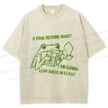 Unisex Vintage Frog Reading Book Graffiti Printed Washed Tee