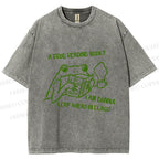 Unisex Vintage Frog Reading Book Graffiti Printed Washed Tee