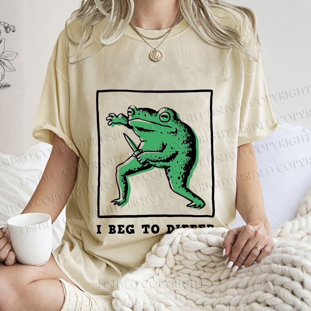 Unisex Frog Beg To Differ Printed Washed Tee