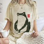 Unisex Vintage Frog Doing Dish Graffiti Printed Washed Tee