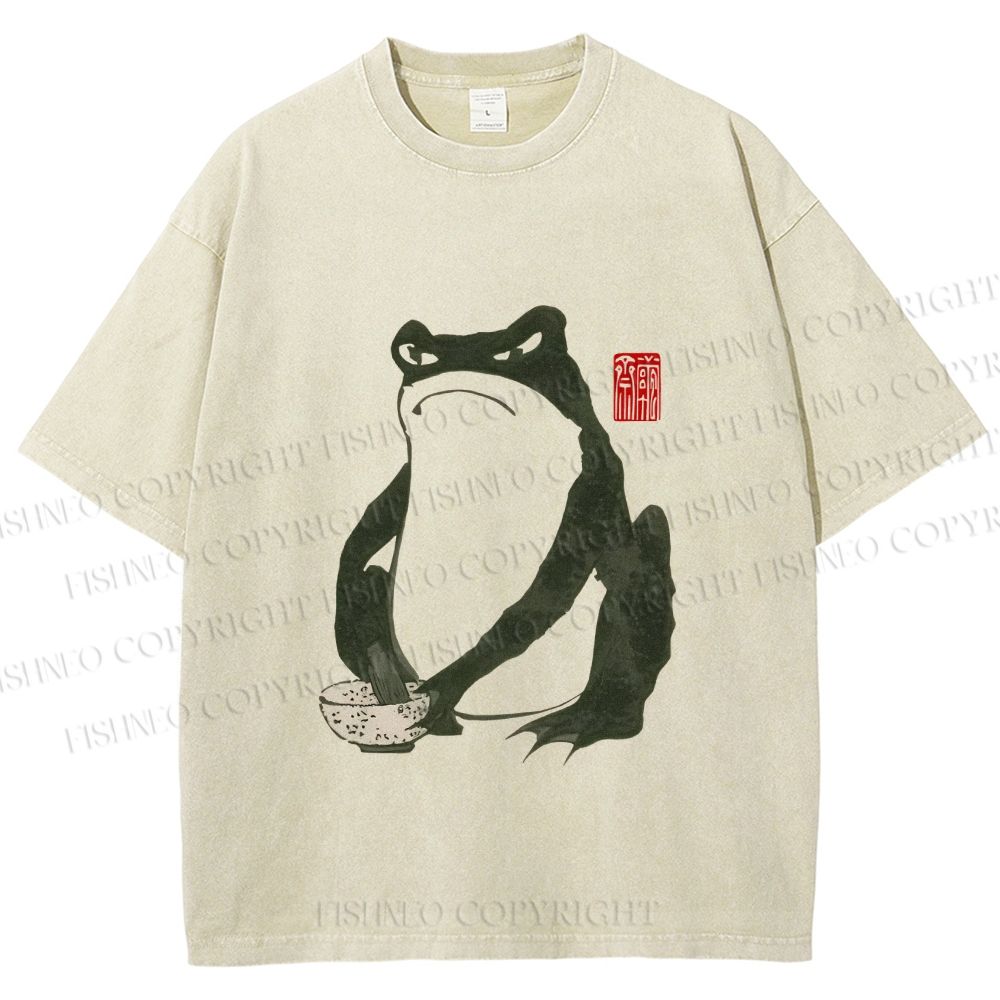 Unisex Vintage Frog Doing Dish Graffiti Printed Washed Tee