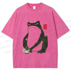 Unisex Vintage Frog Doing Dish Graffiti Printed Washed Tee