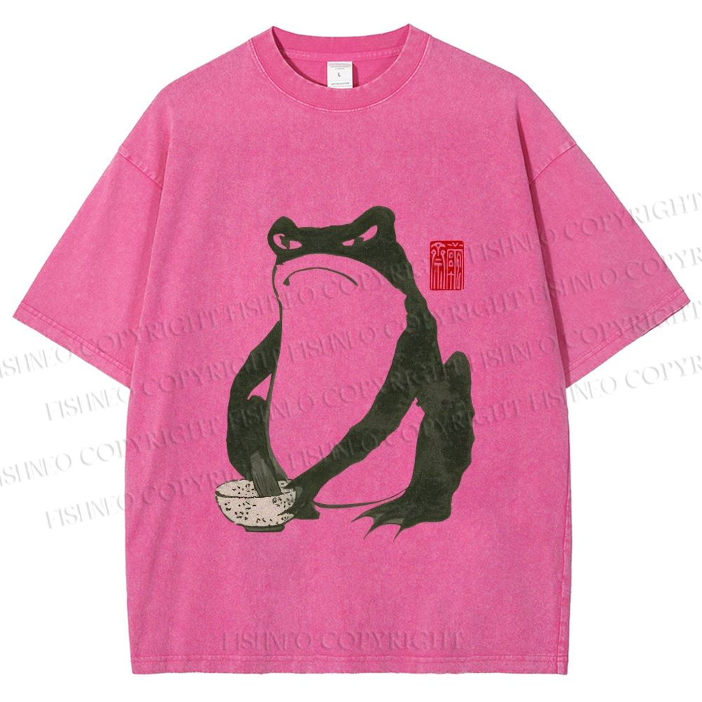 Unisex Vintage Frog Doing Dish Graffiti Printed Washed Tee
