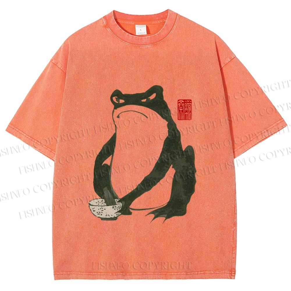 Unisex Vintage Frog Doing Dish Graffiti Printed Washed Tee